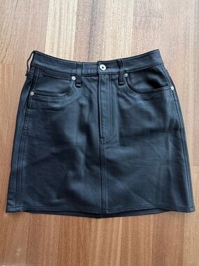 rag & bone Black Leather mini Skirt with Branded Waist Tag